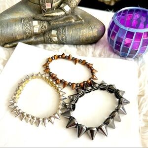 🔥What's Hot!!🔥3pc Spiked Bangle Set, Rocker Chic 🎸🙋‍♀️🛍